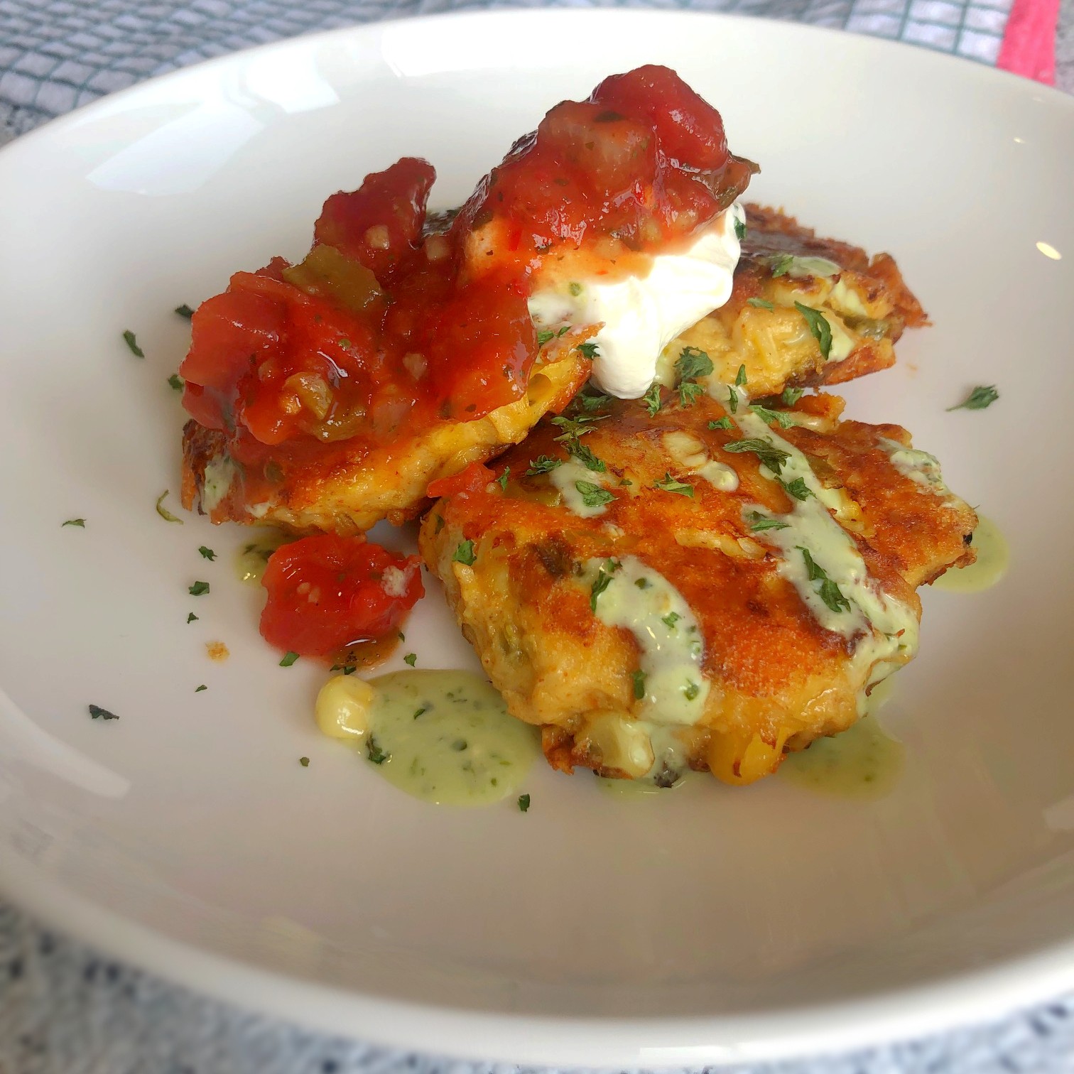 Chicken Corn Fritters with jalapenos and cheddar Messy Eating
